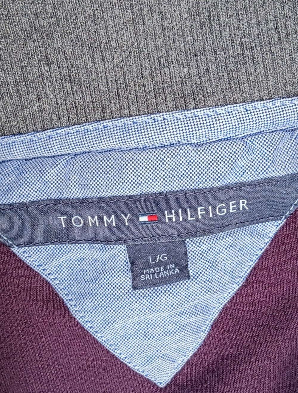 Tommy Hilfiger Burgundy Quarter Zip Mock Neck Sweatshirt Preppy Classic Large - Picture 4 of 14